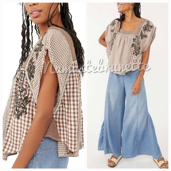 Nwt Free People Small Half Moon Boho Embroidered Top, Ivory Combo - Picture 11 of 16